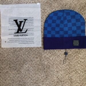 Louis Vuitton Blue and Purple Checkered Knit Hat